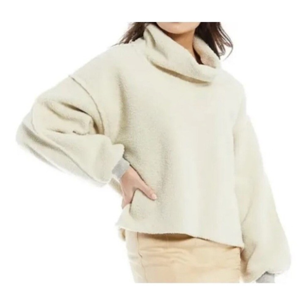 NWT Free People Women's Elk Mountain Fleece Pullover Sweater Opal Silk Ivory, XS